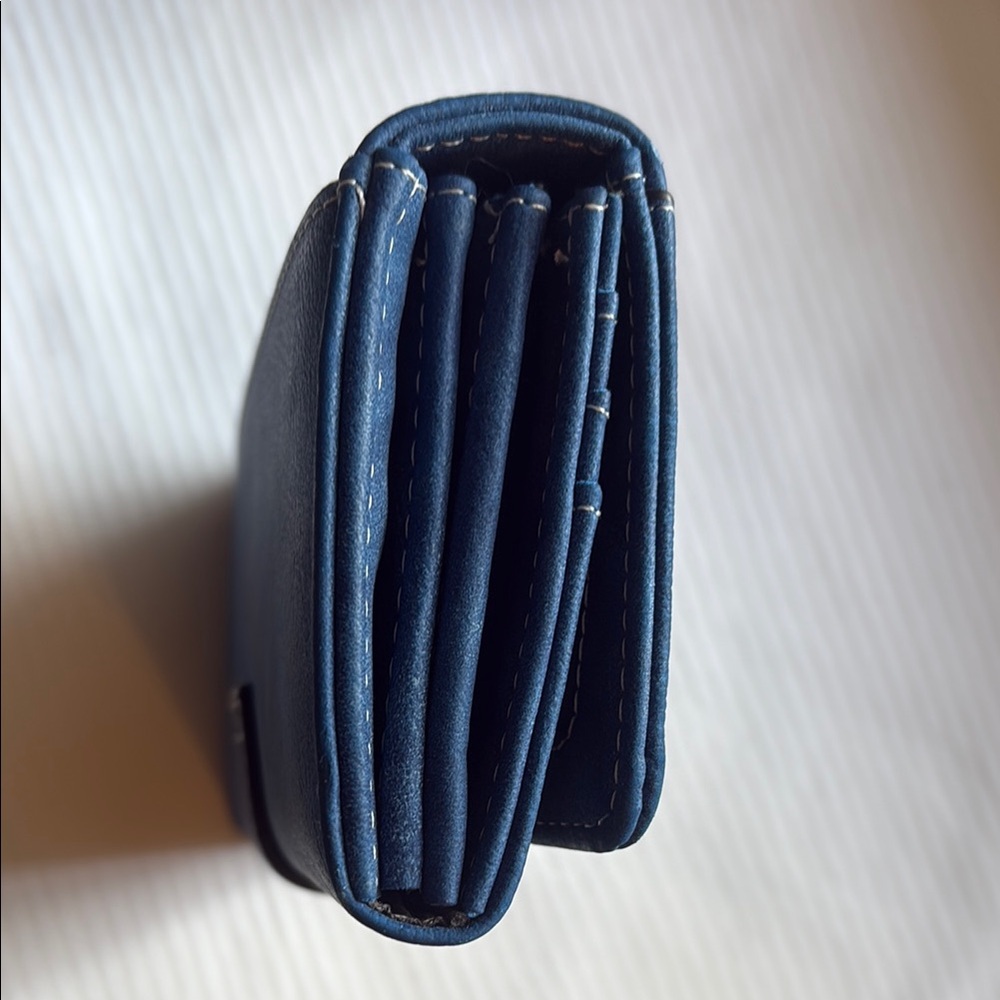 Navy Blue Suede Wallet with Curved Flap - Picture 6 of 7
